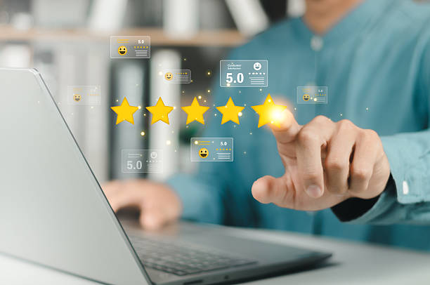 istock Online customer satisfaction Survey service concept, client rate service from experience in application,Consumer give five-Stars and feedback review for quality, Business reputation ranking from buyer 2227008390