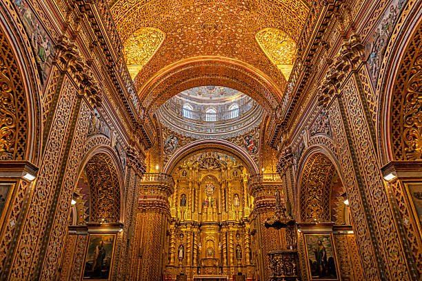 Gold interior of the Compania de Jesus (Society of Jesus) church in baroque style, Quito, Ecuador.