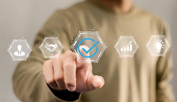 istock Businessman touching approval icon, business quality control standard and certification. document approval and project approval. 2227013267