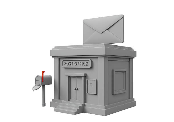 Isolated Post Office Building with Mailbox and Letter
