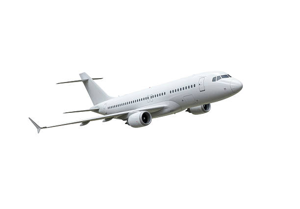 Isolated White Passenger Airplane in Flight