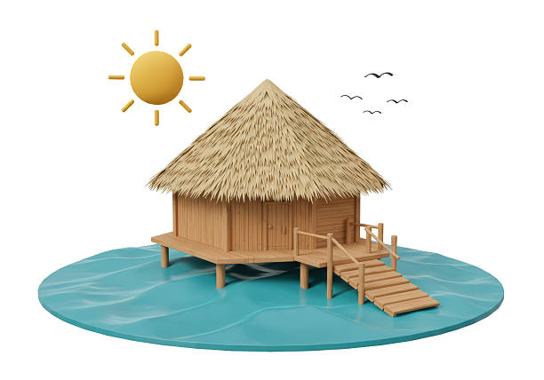 Isolated Tropical Bungalow on Water with Sun