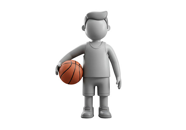 Isolated Grayscale 3D Character Basketball Player with Ball