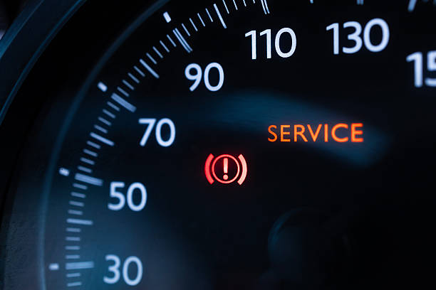 istock Car Dashboard Warning: Speedometer with Brake and Service Alerts 2227017463
