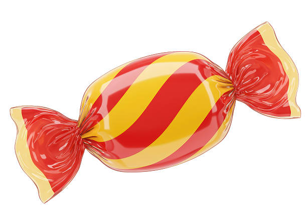Isolated Striped Candy in Red and Yellow Wrapper