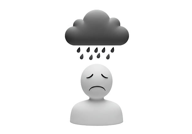 Isolated Sad Figure Rain Cloud Depression Emotions
