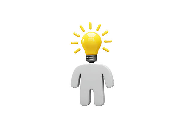 Isolated Abstract Person with a Bright Lightbulb Head for Ideas