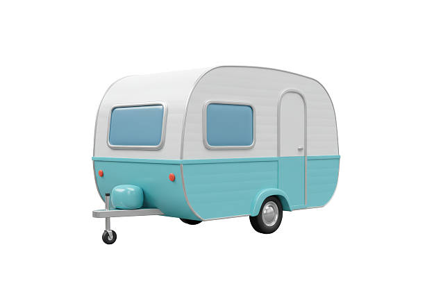 istock Isolated Retro Caravan Trailer in Turquoise and White 2227018165