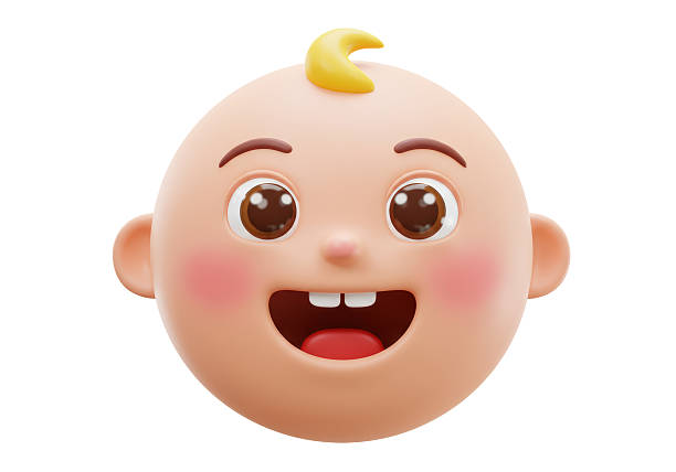 Isolated Smiling Baby Head with Two Teeth Expressive Joy