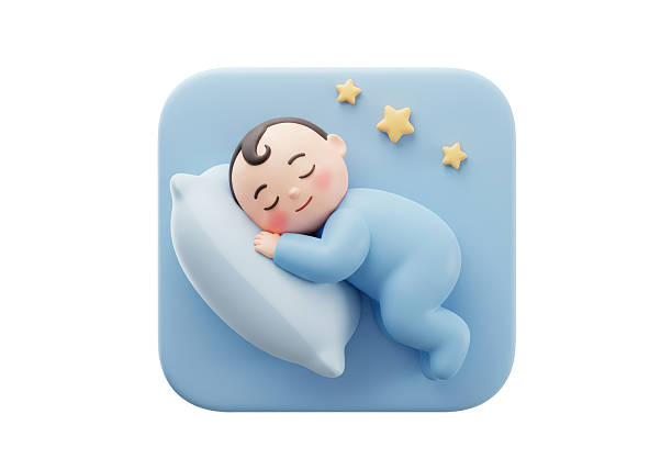 istock Isolated Baby Sleeping on Pillow with Stars Cute Icon 2227018334
