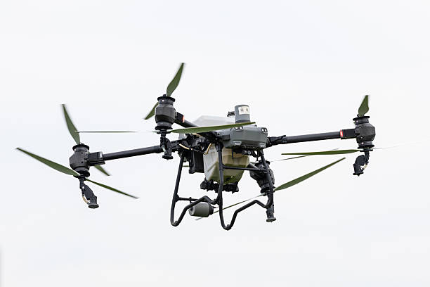 July 25 2025, Tomamae, Hokkaido. A large, heavy octocopter that is capable of carrying heavy payloads, used for automated spraying over farm fields to fertilize and to prevent pests from destroying the harvests in Hokkaido, Japan.
