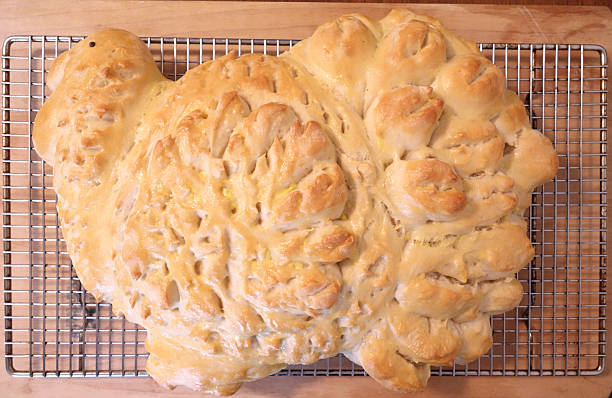 Homemade Turkey Shaped Bread For Thanksgiving On A Cooling Rack