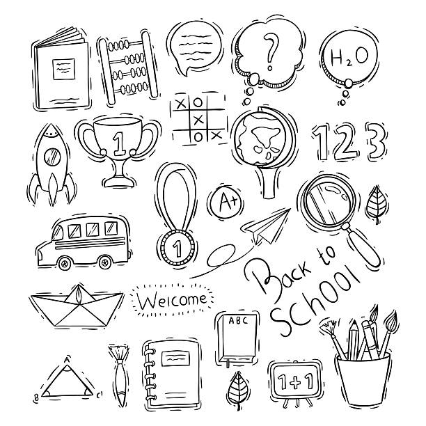 istock Set of Doodle School Elements Illustration. Back To School Doodle Icons 2227041840