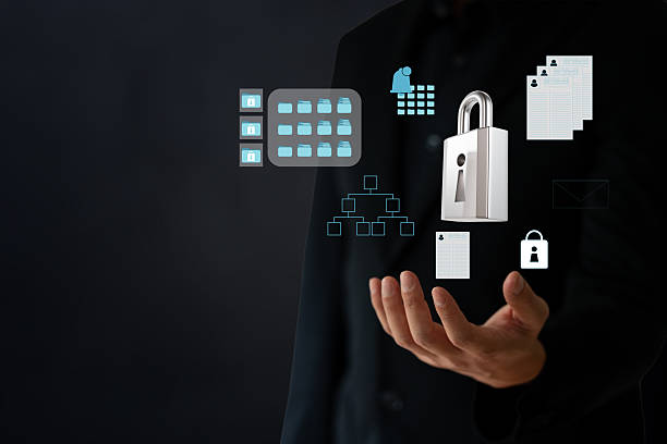 istock The business man work with laptop seek data folder are locking icon floating on screen 2227044338