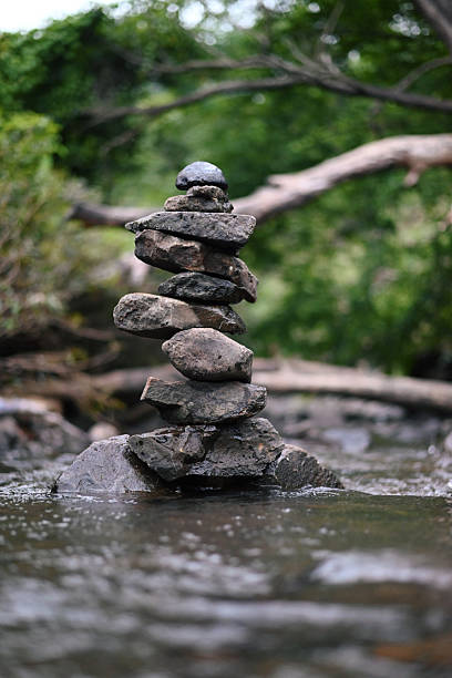 istock Stacked Stones Balanced in Flowing Forest Stream 2227055952