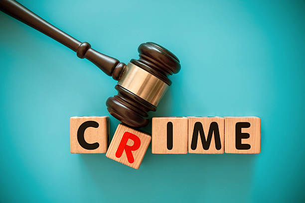 Gavel and toy block with "CRIME" stock photo