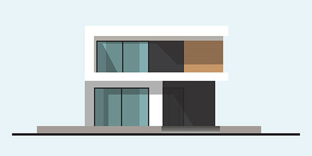istock Illustration Vector Modern style house Single house design, simple luxury, modern, minimalist, practical, full glass windows, horizontal wood decoration 2227067763