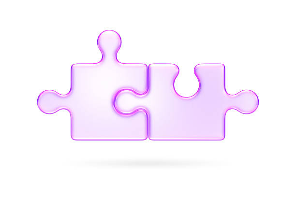 3D puzzle piece icon in soft glass style, representing connection, teamwork, problem solving, and integration stock photo
