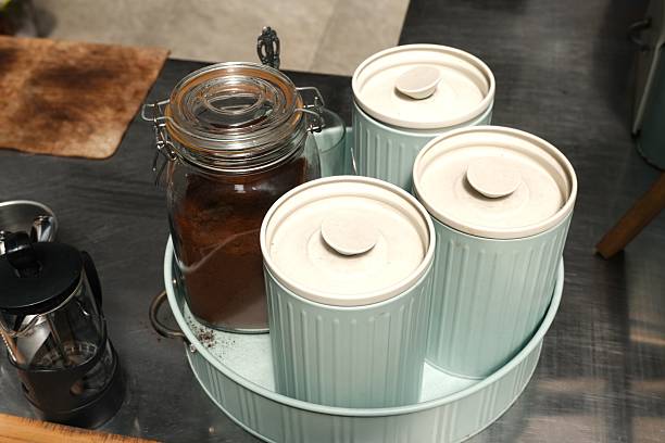 Coffee station with storage jars and French press