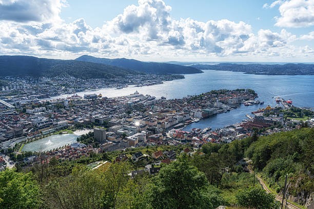 Bergen summer city view from mount floyen. Taken from July 4th 2025 in Bergen, Norway