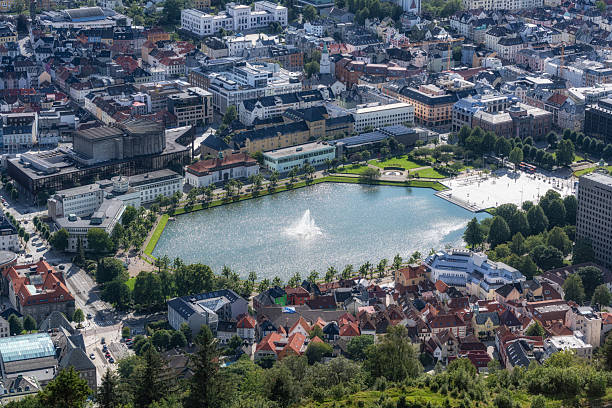 Bergen summer city view from mount floyen. Taken from July 4th 2025 in Bergen, Norway