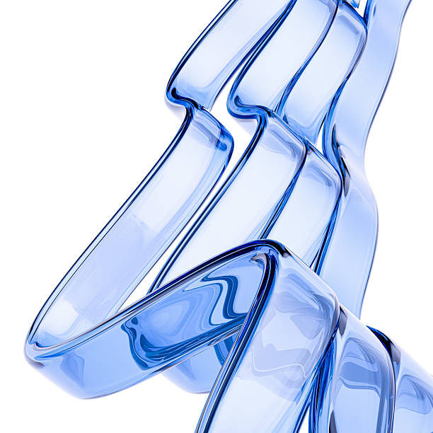 istock Abstract 3D rendering  blue glass ribbon waves on a white. Data flow and modern technology dynamic futuristic design. 2227081911