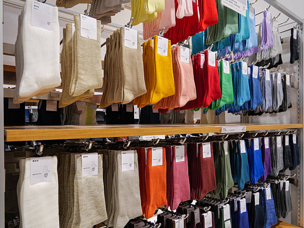Socks hanging on the shelf in the store