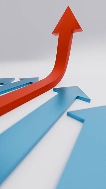 istock Red Arrow Breaking Ahead Through Blue Arrows  Leadership and Innovation Concept 2227091691