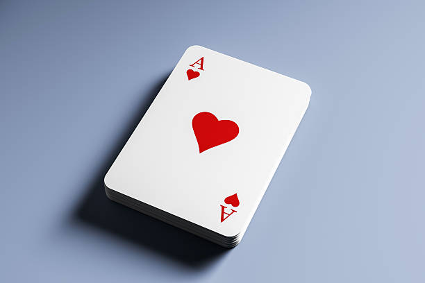 Deck of poker cards with ace of hearts on top, 3D Rendering style, on a smooth blue background. Concept of gambling, casino, clean design