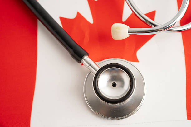 istock Canada flag with US dollar banknote, finance banking concept. 2227113606