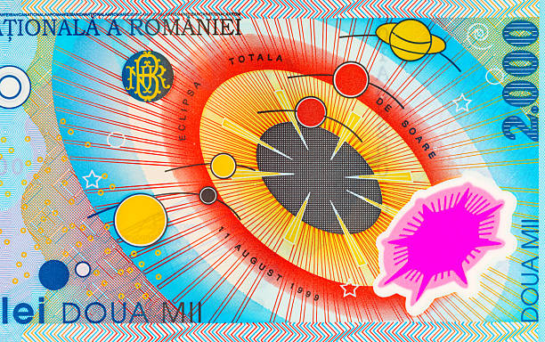 istock 2000 Lei Romania, 1999 with a simplified Solar System and a solar eclipse. Polymer money of Romania and Europe. 2227126964