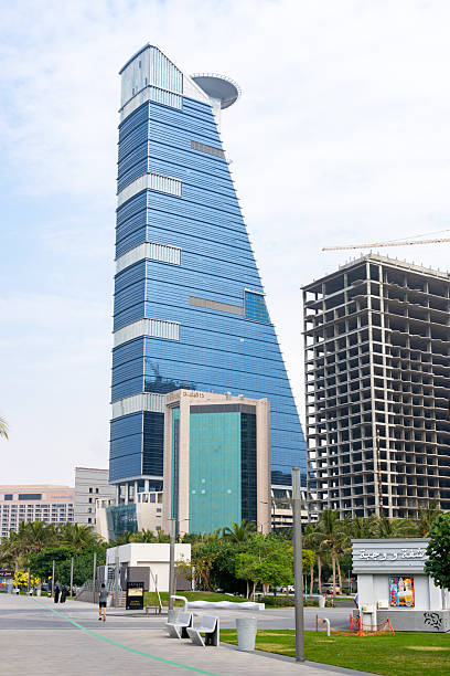 Jeddah, Saudi Arabia - December 19, 2024:  Corniche of Jeddah, in Saudi Arabia, showcases a striking blend of modern architecture, with sleek skyscrapers lining the Red Sea waterfront