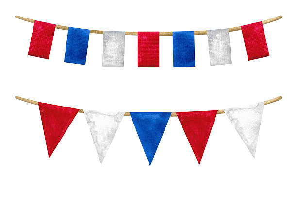istock Festive watercolor garland blue, red and white colors. Hand-drawn illustration 2227132497