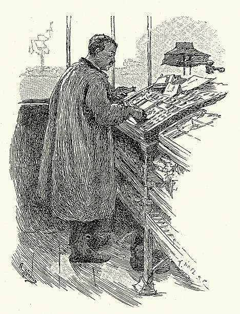 istock Sketch Paris life, typesetter arranges and formats text and images for publications, French, Vintage illustration 19th Century 1890s 2227134849