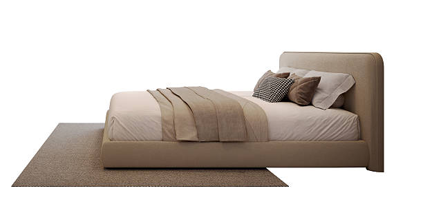 istock Modern brown bed side view with rug isolated PNG. 3d rendering 2227138155