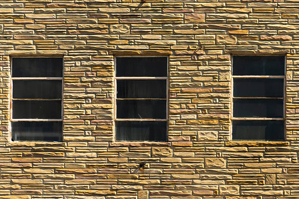 Windows on a commercial building in a small town