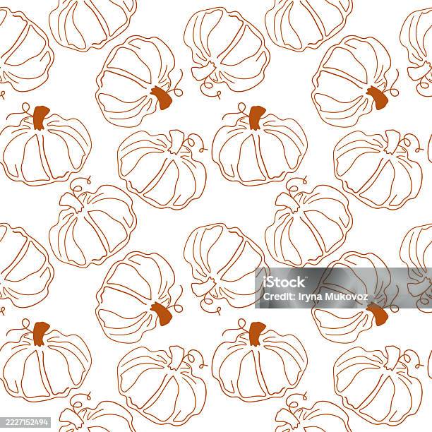 Pumpkin Pattern Abstract Pumpkins Outline Seamless Pattern Autumn Background With Gourd ...