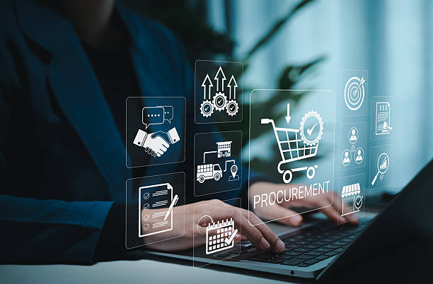 istock Procurement management concept. Procurement icons related to logistics, supply chain planning, and inventory management. procurement in ensuring efficient business operations. Service delivery process 2227157835