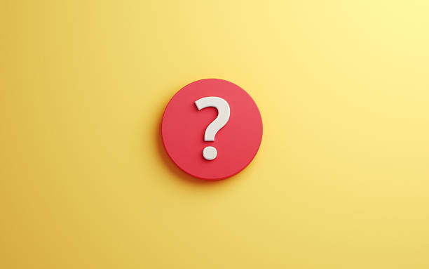 3d render Question Mark Icon in Round Red Button on Yellow Background, Problem and Solution Concept