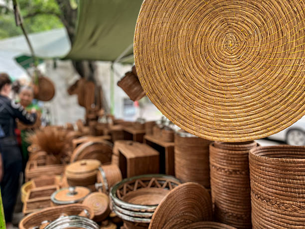 istock Palm craft stand with hand-woven baskets 2227169244