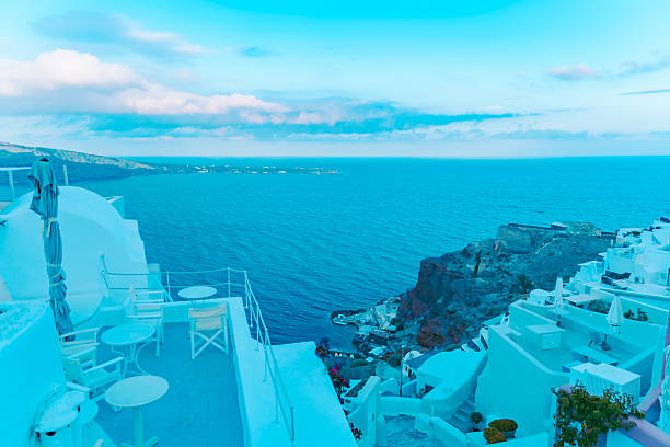 Beautiful pool with ocean at a hotel in Santorini