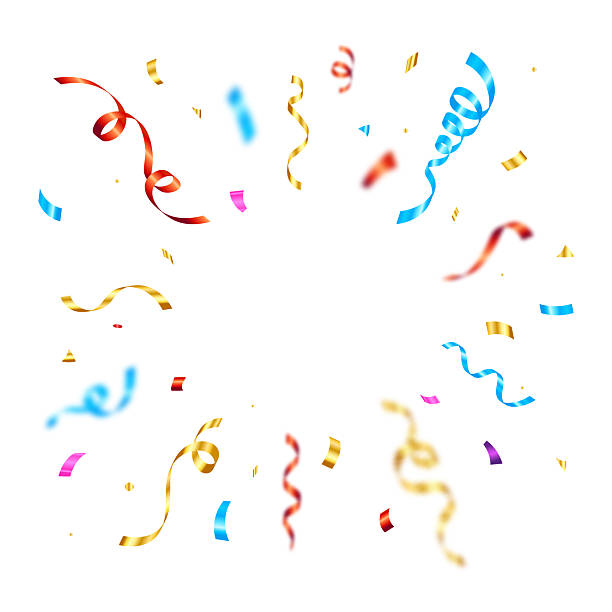 istock Celebration background with colorful confetti and ribbons isolated on white background 2227180375