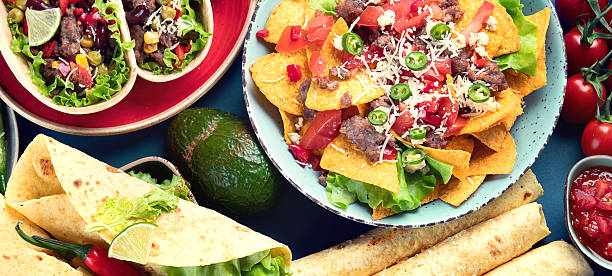 istock Mexican food mix on blue background 2227181280