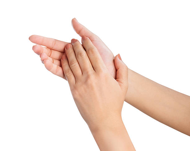 istock Female clap your hands isolated on white background, clipping path. 2227182719