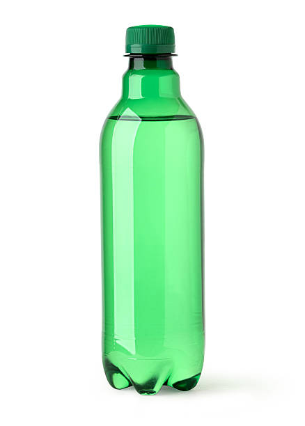 istock Green plastic bottle containing refreshing drink on white background 2227182895