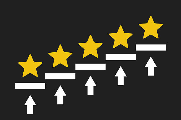 istock best customer feedback, excellent business services rating, yellow 5 stars on black background 2227185354