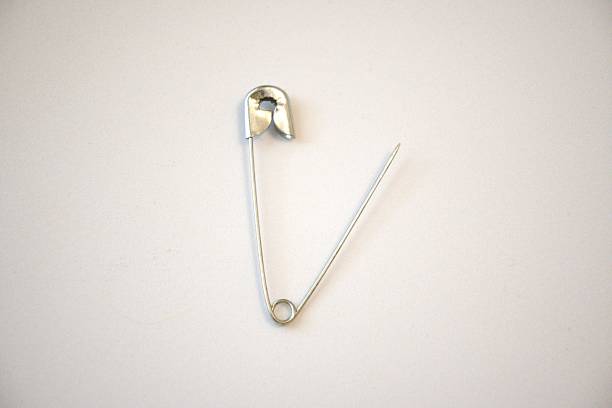 istock Open metal safety pin on white background with copy space 2227186406