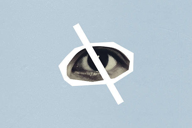 Graphic representation of an eye with a diagonal line through it on blue background, symbolizing privacy or invisibility.
