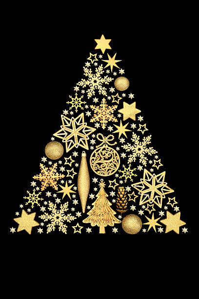istock Xmas Tree Concept Shape with Gold Bauble Glitter Decorations 2227192049