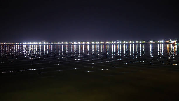 Night view of city from lake side.
